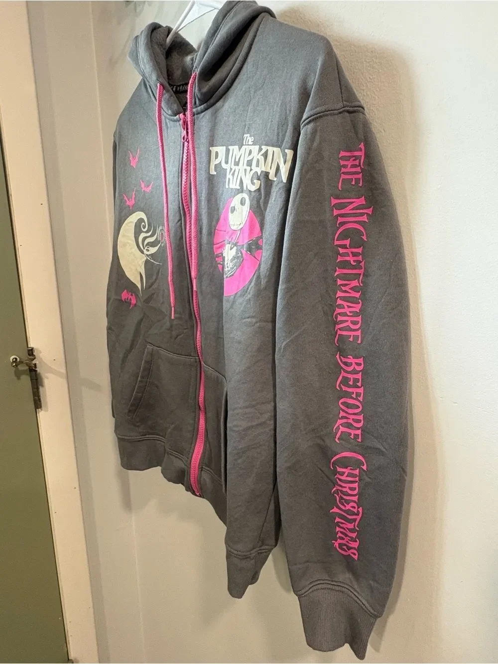 Disney The Pumpkin King Gray & Pink Zip Hoodie